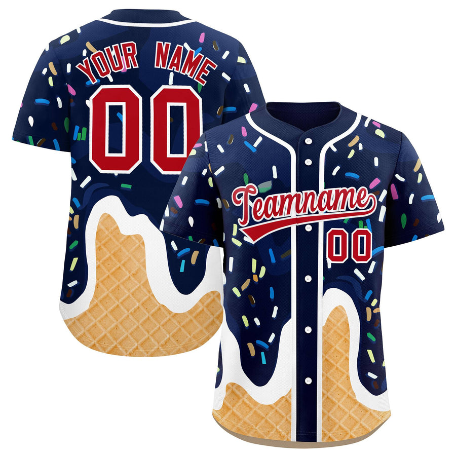 Custom Navy Ice Cream Cone Graffiti Pattern Fashion Baseball Jersey | BuyFootballJersey