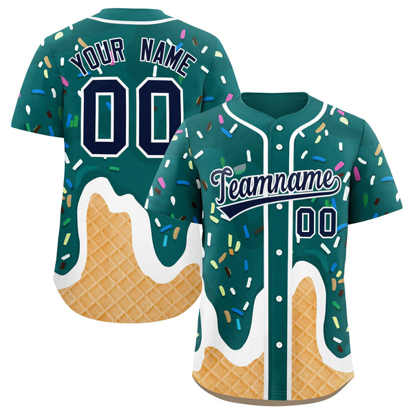 Custom Aqua Ice Cream Cone Graffiti Pattern Fashion Baseball Jersey | BuyFootballJersey