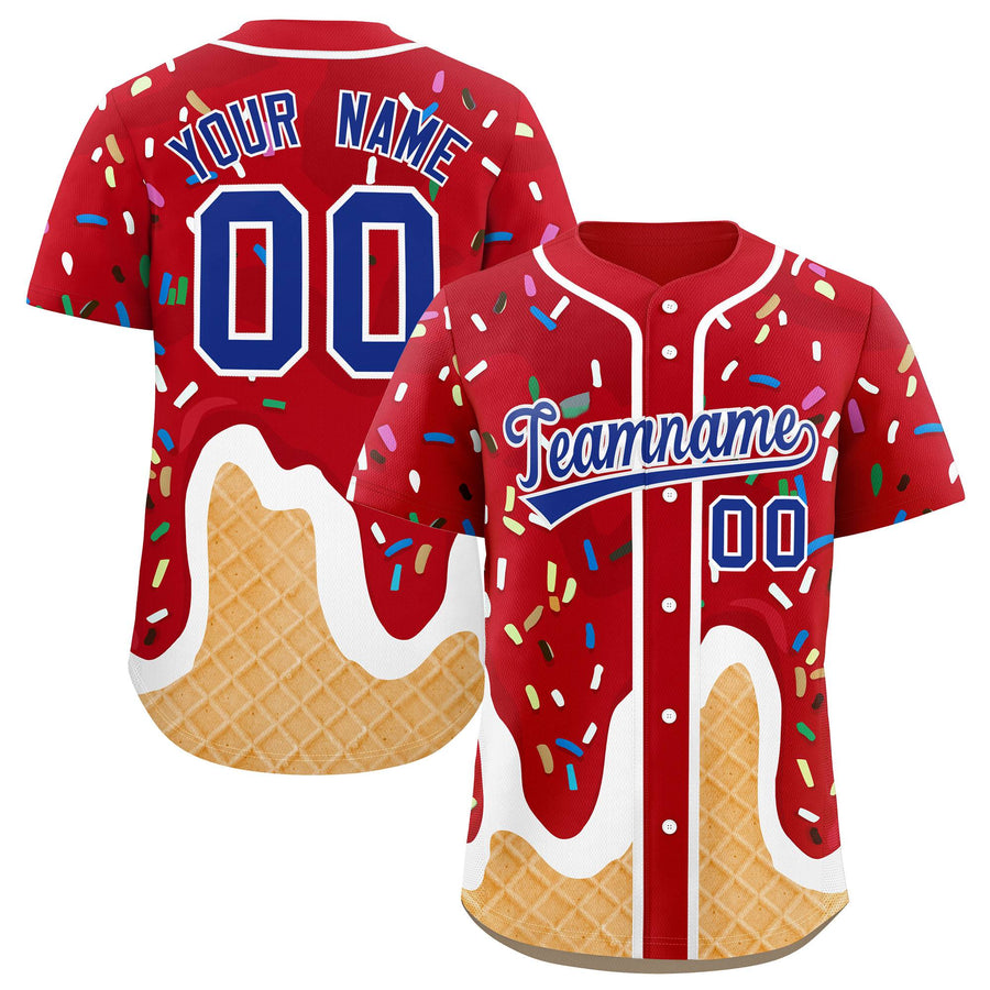 Custom Red Ice Cream Cone Graffiti Pattern Fashion Baseball Jersey | BuyFootballJersey