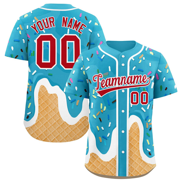Custom Sky Blue Ice Cream Cone Graffiti Pattern Fashion Baseball Jersey | BuyFootballJersey
