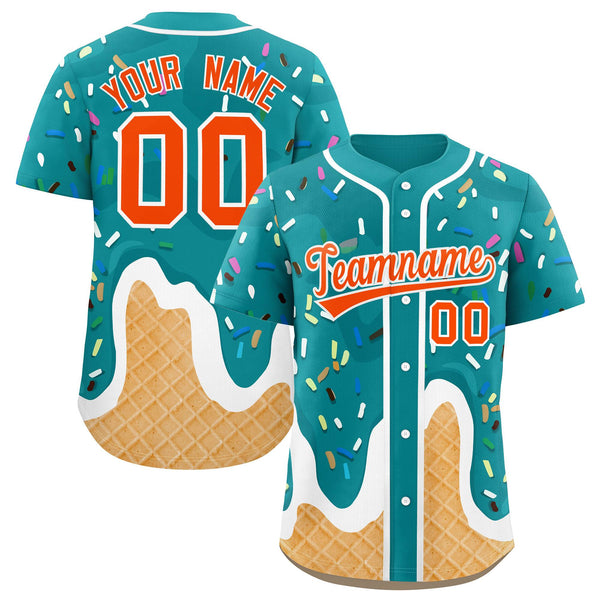 Custom Aqua Ice Cream Cone Graffiti Pattern Fashion Baseball Jersey | BuyFootballJersey