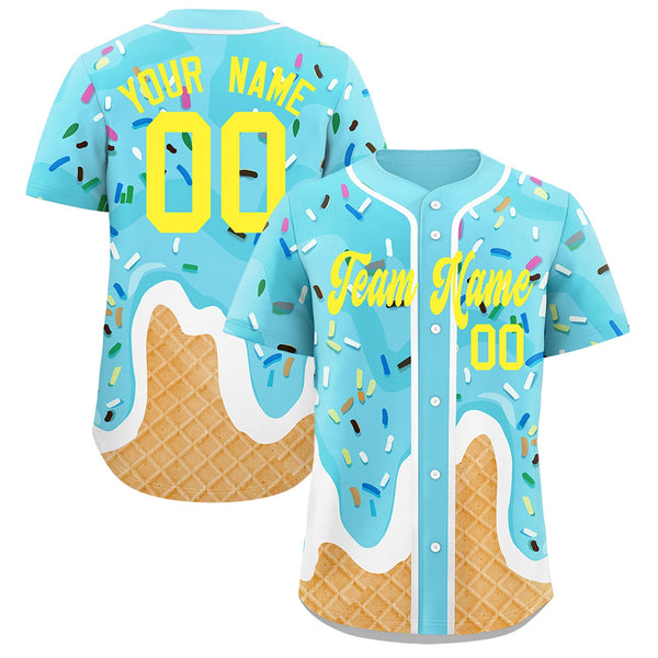 Custom Blue Ice Cream Cone Graffiti Pattern Fashion Baseball Jersey From Evan Neufang | BuyFootballJersey