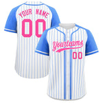 Custom White Powder Blue Stripe Fashion Raglan Sleeves Baseball Jersey | BuyFootballJersey