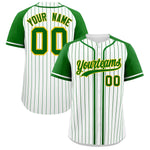 Custom White Kelly Green Stripe Fashion Raglan Sleeves Baseball Jersey | BuyFootballJersey