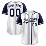 Custom White Navy Stripe Fashion Raglan Sleeves Baseball Jersey | BuyFootballJersey