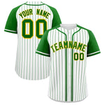 Custom White Kelly Green Stripe Fashion Raglan Sleeves Baseball Jersey | BuyFootballJersey