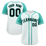 Custom White Bright Green Stripe Fashion Raglan Sleeves Baseball Jersey | BuyFootballJersey
