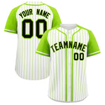 Custom White Neon Green Stripe Fashion Raglan Sleeves Baseball Jersey | BuyFootballJersey