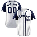 Custom White Navy Stripe Fashion Raglan Sleeves Baseball Jersey | BuyFootballJersey