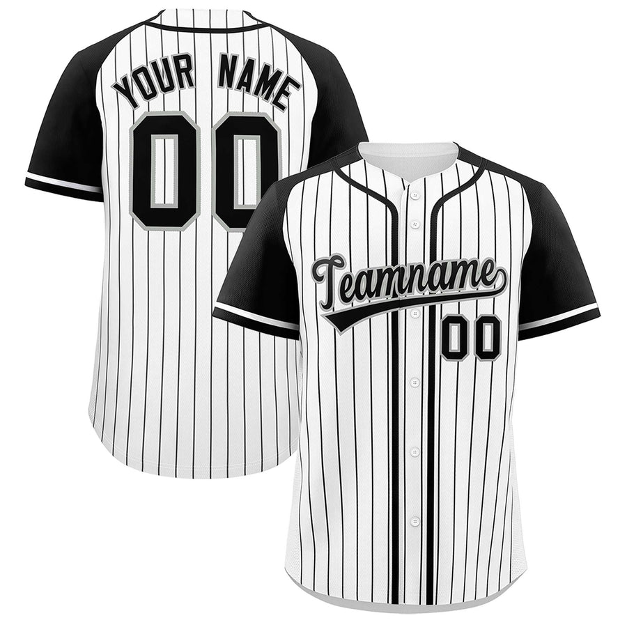 Custom White Black Stripe Fashion Raglan Sleeves Baseball Jersey | BuyFootballJersey