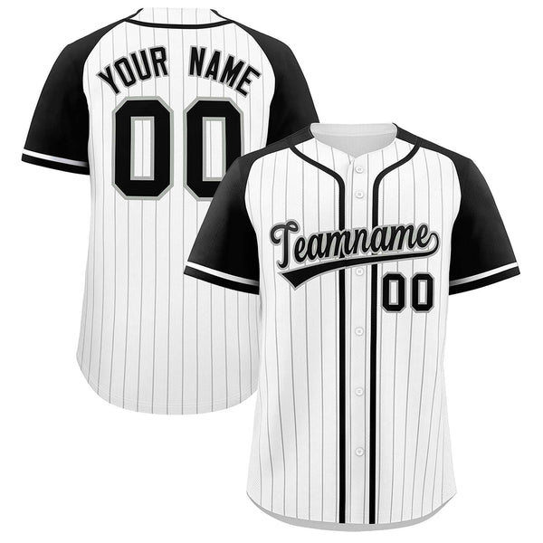 Custom White Black Stripe Fashion Raglan Sleeves Baseball Jersey | BuyFootballJersey