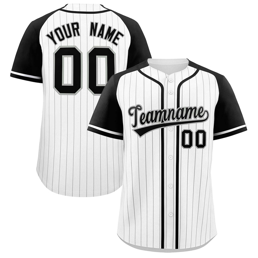 Custom White Black Stripe Fashion Raglan Sleeves Baseball Jersey | BuyFootballJersey