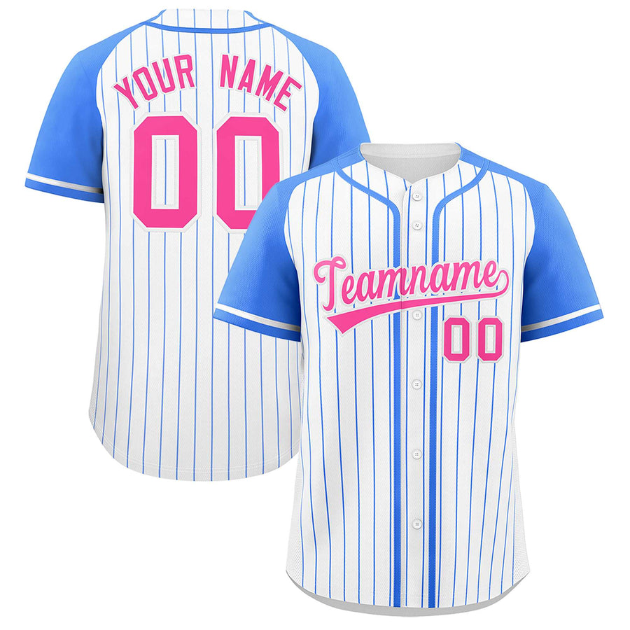 Custom White Powder Blue Stripe Fashion Raglan Sleeves Baseball Jersey | BuyFootballJersey