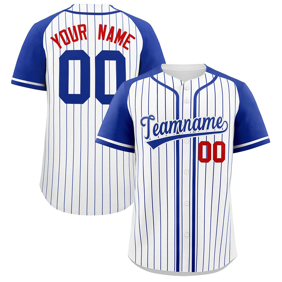 Custom White Royal Stripe Fashion Raglan Sleeves Baseball Jersey | BuyFootballJersey