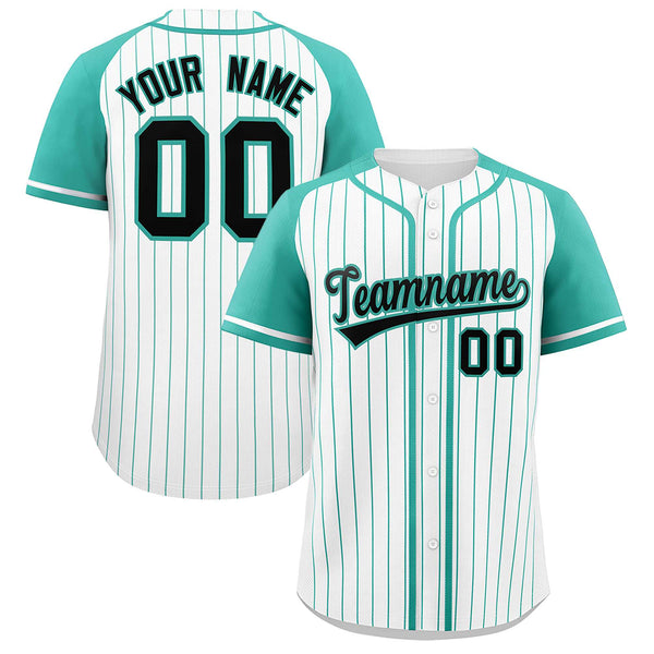 Custom White Bright Green Stripe Fashion Raglan Sleeves Baseball Jersey | BuyFootballJersey