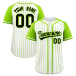 Custom White Neon Green Stripe Fashion Raglan Sleeves Baseball Jersey | BuyFootballJersey
