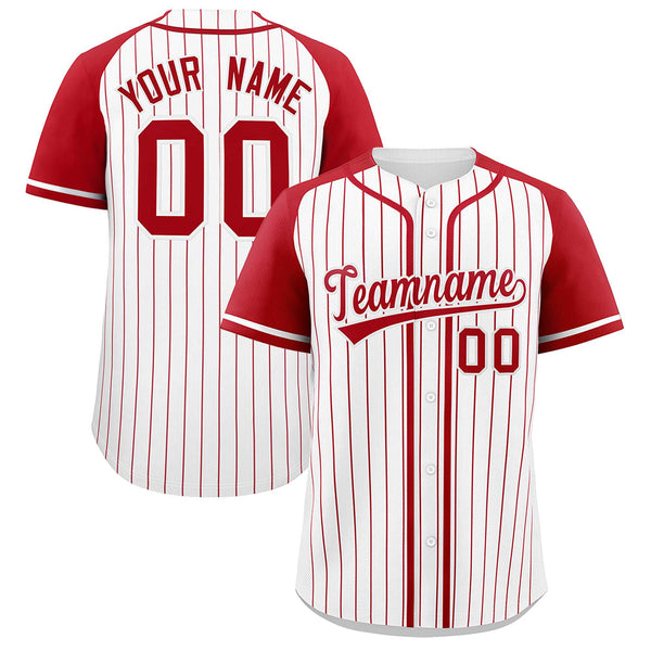 Custom White Red Stripe Fashion Raglan Sleeves Baseball Jersey | BuyFootballJersey