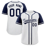 Custom White Navy Stripe Fashion Raglan Sleeves Baseball Jersey | BuyFootballJersey