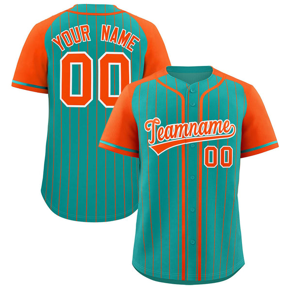 Custom Aqua Orange Stripe Fashion Raglan Sleeves Baseball Jersey | BuyFootballJersey