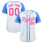 Custom White Powder Blue Stripe Fashion Raglan Sleeves Baseball Jersey | BuyFootballJersey