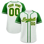 Custom White Kelly Green Stripe Fashion Raglan Sleeves Baseball Jersey | BuyFootballJersey