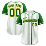 Custom White Kelly Green Stripe Fashion Raglan Sleeves Baseball Jersey | BuyFootballJersey