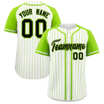 Custom White Neon Green Stripe Fashion Raglan Sleeves Baseball Jersey | BuyFootballJersey