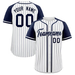 Custom White Navy Stripe Fashion Raglan Sleeves Baseball Jersey | BuyFootballJersey
