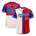 Custom White Red and Royal Pinstripe Personalized Raglan Sleeves Baseball Jersey | BuyFootballJersey