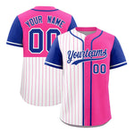 Custom White Pink and Royal Pinstripe Personalized Raglan Sleeves Baseball Jersey | BuyFootballJersey