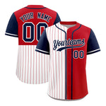 Custom White Red and Navy Pinstripe Personalized Raglan Sleeves Baseball Jersey | BuyFootballJersey