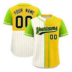 Custom White Gold and Neon Green Pinstripe Personalized Raglan Sleeves Baseball Jersey | BuyFootballJersey