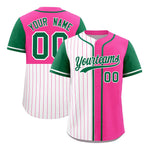 Custom White Pink and Kelly Green Pinstripe Personalized Raglan Sleeves Baseball Jersey | BuyFootballJersey
