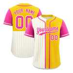 Custom White Gold and Pink Pinstripe Personalized Raglan Sleeves Baseball Jersey | BuyFootballJersey