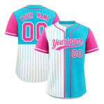 Custom White Sky Blue and Pink Pinstripe Personalized Raglan Sleeves Baseball Jersey | BuyFootballJersey