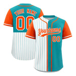 Custom White Aqua and Orange Pinstripe Personalized Raglan Sleeves Baseball Jersey | BuyFootballJersey