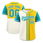 Custom White Gold and Aqua Pinstripe Personalized Raglan Sleeves Baseball Jersey | BuyFootballJersey