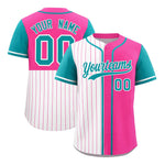 Custom White Pink and Aqua Pinstripe Personalized Raglan Sleeves Baseball Jersey | BuyFootballJersey