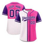 Custom White Pink and Purple Pinstripe Personalized Raglan Sleeves Baseball Jersey | BuyFootballJersey