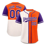 Custom White Orange and Purple Pinstripe Personalized Raglan Sleeves Baseball Jersey | BuyFootballJersey