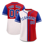 Custom White Red and Royal Pinstripe Personalized Raglan Sleeves Baseball Jersey | BuyFootballJersey