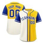 Custom White Gold and Royal Pinstripe Personalized Raglan Sleeves Baseball Jersey | BuyFootballJersey
