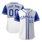 Custom White Gray and Royal Pinstripe Personalized Raglan Sleeves Baseball Jersey | BuyFootballJersey