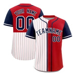 Custom White Red and Navy Pinstripe Personalized Raglan Sleeves Baseball Jersey | BuyFootballJersey