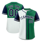 Custom White Kelly Green and Navy Pinstripe Personalized Raglan Sleeves Baseball Jersey | BuyFootballJersey