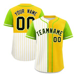 Custom White Gold and Neon Green Pinstripe Personalized Raglan Sleeves Baseball Jersey | BuyFootballJersey