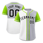 Custom White Gray and Neon Green Pinstripe Personalized Raglan Sleeves Baseball Jersey | BuyFootballJersey