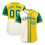 Custom White Gold and Kelly Green Pinstripe Personalized Raglan Sleeves Baseball Jersey | BuyFootballJersey