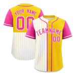 Custom White Gold and Pink Pinstripe Personalized Raglan Sleeves Baseball Jersey | BuyFootballJersey