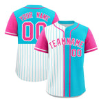Custom White Sky Blue and Pink Pinstripe Personalized Raglan Sleeves Baseball Jersey | BuyFootballJersey